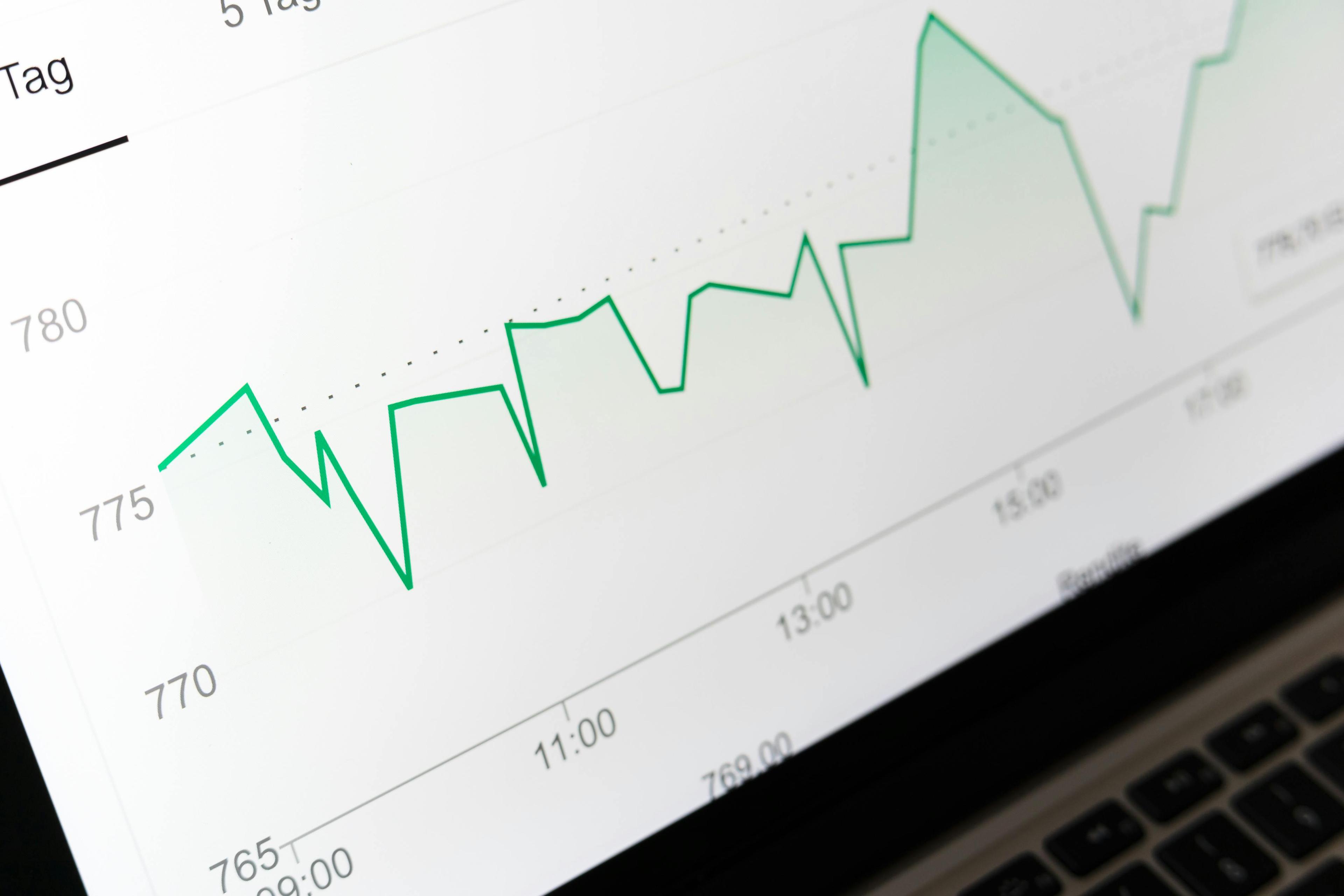 Close up of a graph and financial data on a laptop screen