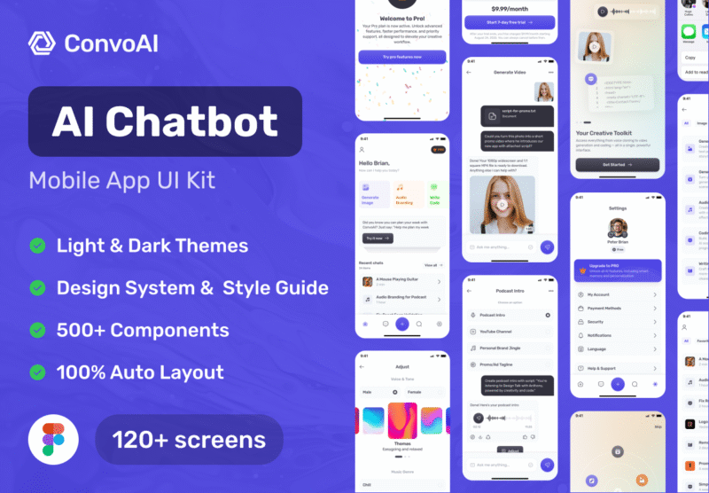 ConvoAI – AI Chatbot Figma Mobile UI Kit