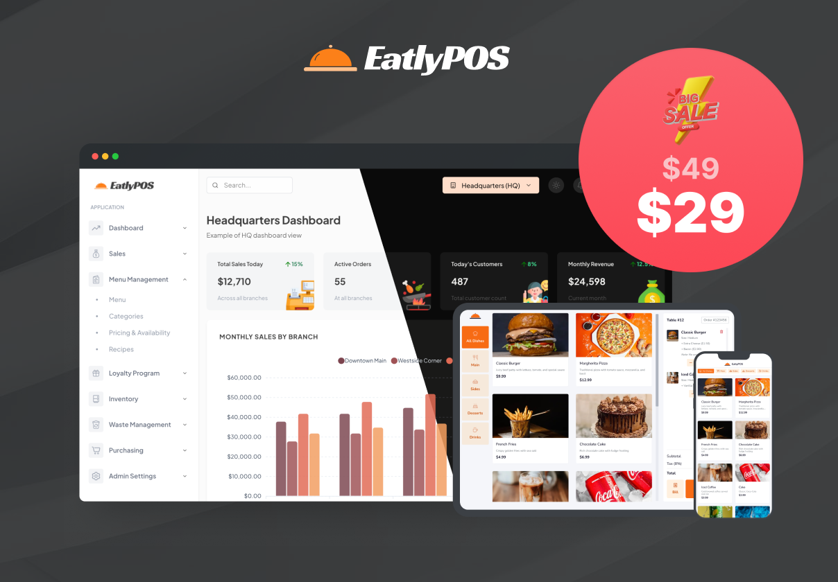 EatlyPOS Promo Launch - Restaurant System Management & POS Template for Next.js