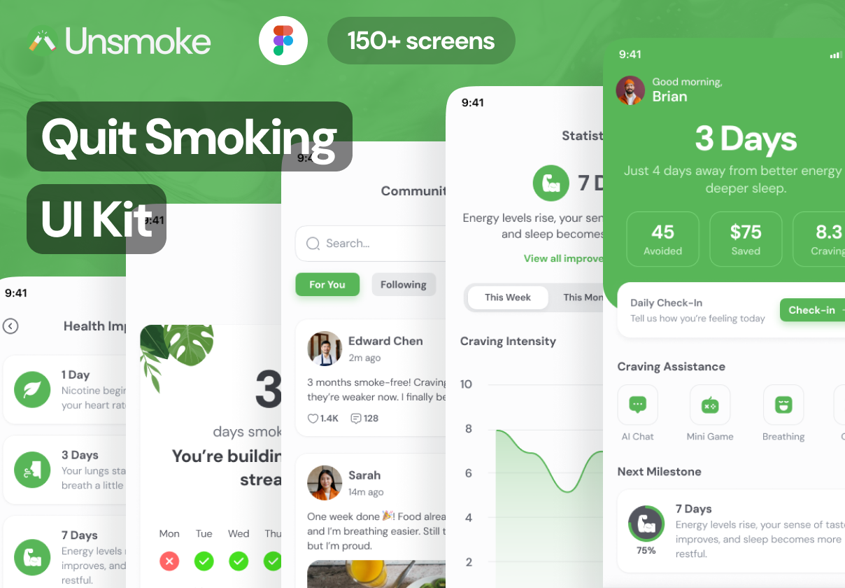 Unsmoke - Quit Smoking & Wellness Mobile UI Kit
